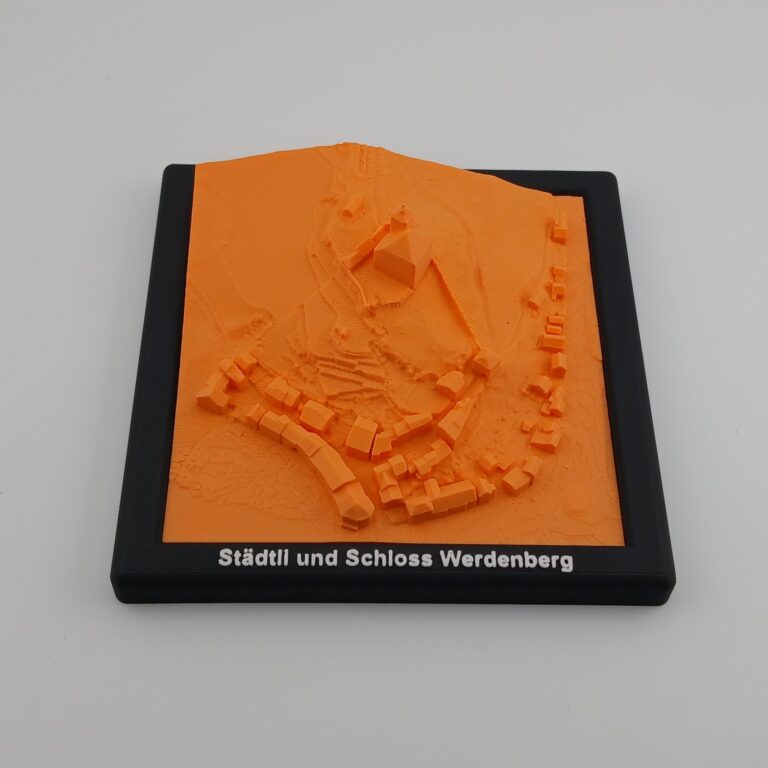 3D‑Relief von Schloss Werdenberg, detailgetreu gefertigt in der 3D Manufaktur in Sennwald